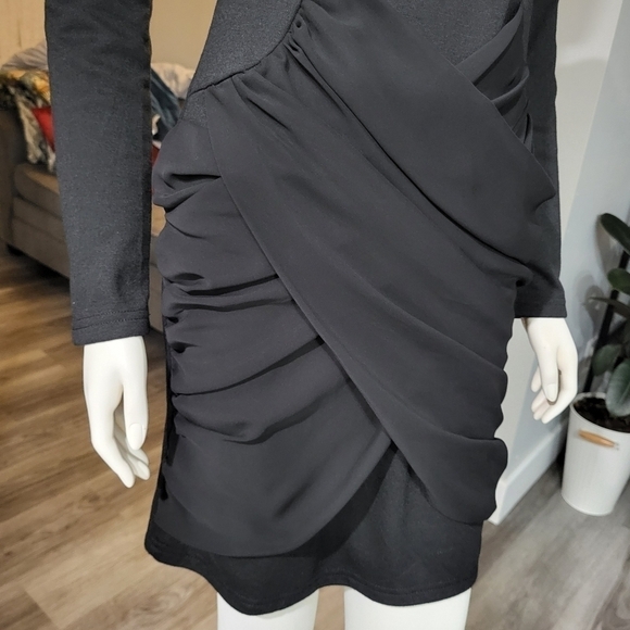 EBUBA - Black Draped Long Sleeve Mini dress - Picture 6 of 8